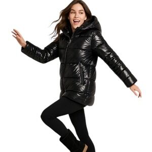 Michael Kors Cire Nylon Glossy 60% Down Puffer Jacket w Side Snaps sz LG Womens